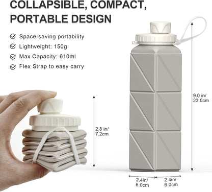 Collapsible Water Bottles 20.6Oz, Silicone Foldable Portable Travel Water Bottle, Bpa-Free, Leakproof Reusable for Traveling Camping Hiking Cycling Yoga Sports Outdoor, 1 Pack (Starlight)
