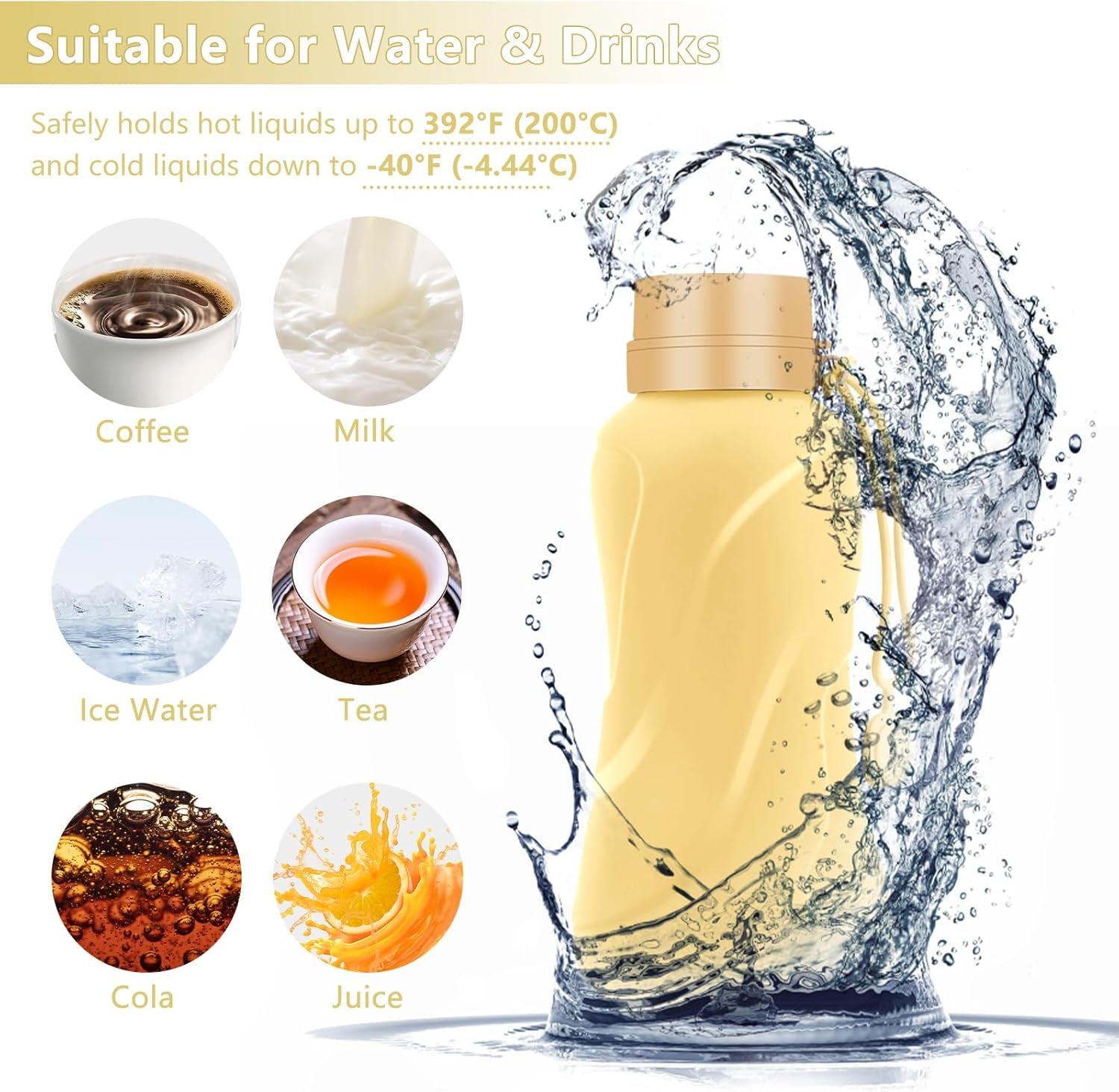 Collapsible Water Bottles,650Ml,Leak Proof,Reuseable BPA Free Silicone Foldable Water Bottles,Durable Lightweight for Travel Gym Camping Hiking,Compact Size Portable Sports Water Bottle (Yellow)