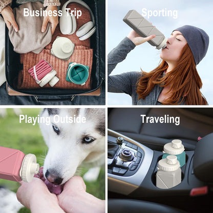 Collapsible Water Bottles 20.6Oz, Silicone Foldable Portable Travel Water Bottle, Bpa-Free, Leakproof Reusable for Traveling Camping Hiking Cycling Yoga Sports Outdoor, 1 Pack (Blue)