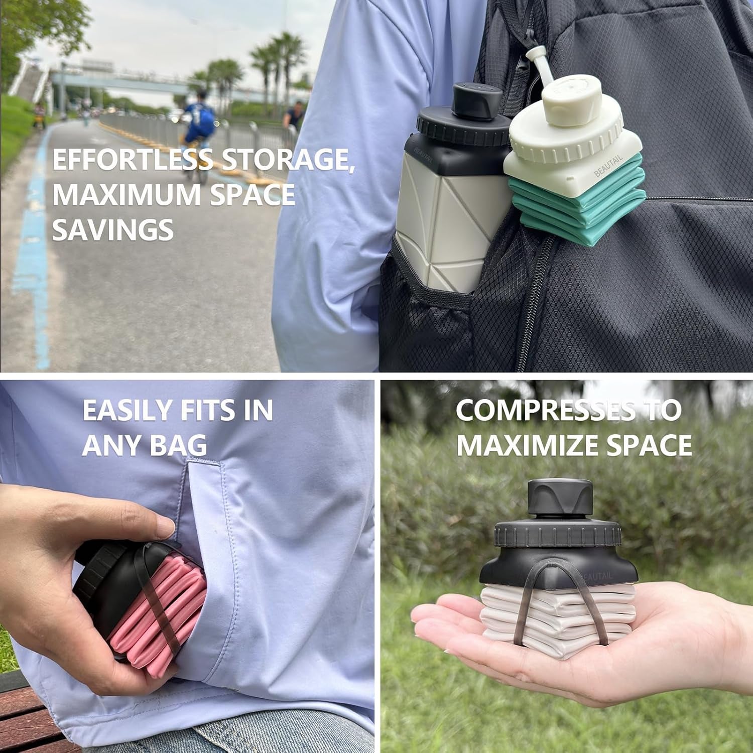 Collapsible Water Bottles, Silicone Foldable Water Bottle 610Ml, Bpa-Free Portable Reusable Leakproof Bottle for Gym Travel Camping Hiking Sports Outdoor, 1 Pack (Dark Blue)