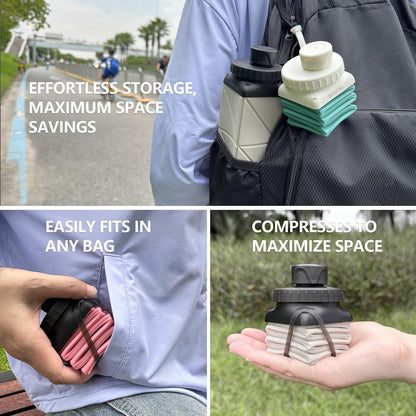 Collapsible Water Bottles, Silicone Foldable Water Bottle 610Ml, Bpa-Free Portable Reusable Leakproof Bottle for Gym Travel Camping Hiking Sports Outdoor, 1 Pack (Blue)