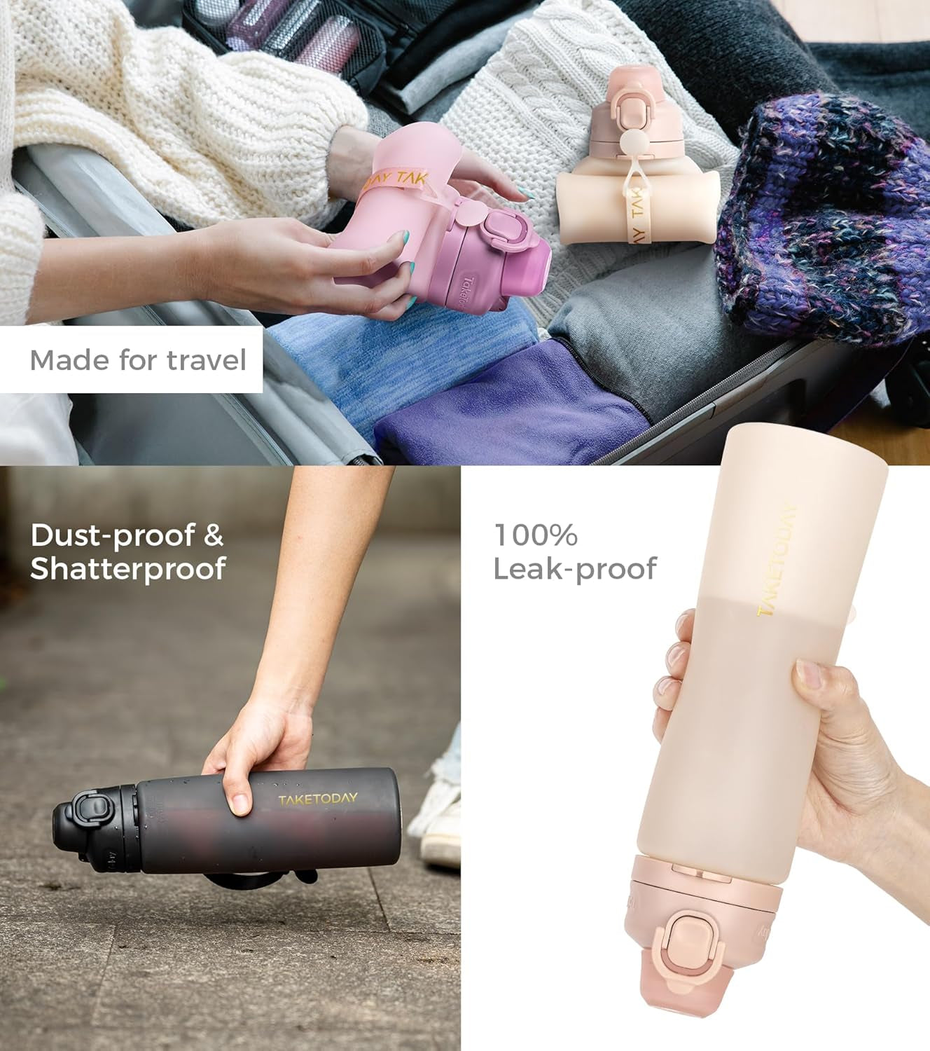 Collapsible Water Bottles 20Oz, Leak Proof, Bpa-Free, Foldable Silicone Travel Water Bottle with Straw Strap for Cycling, Hiking, Outdoors