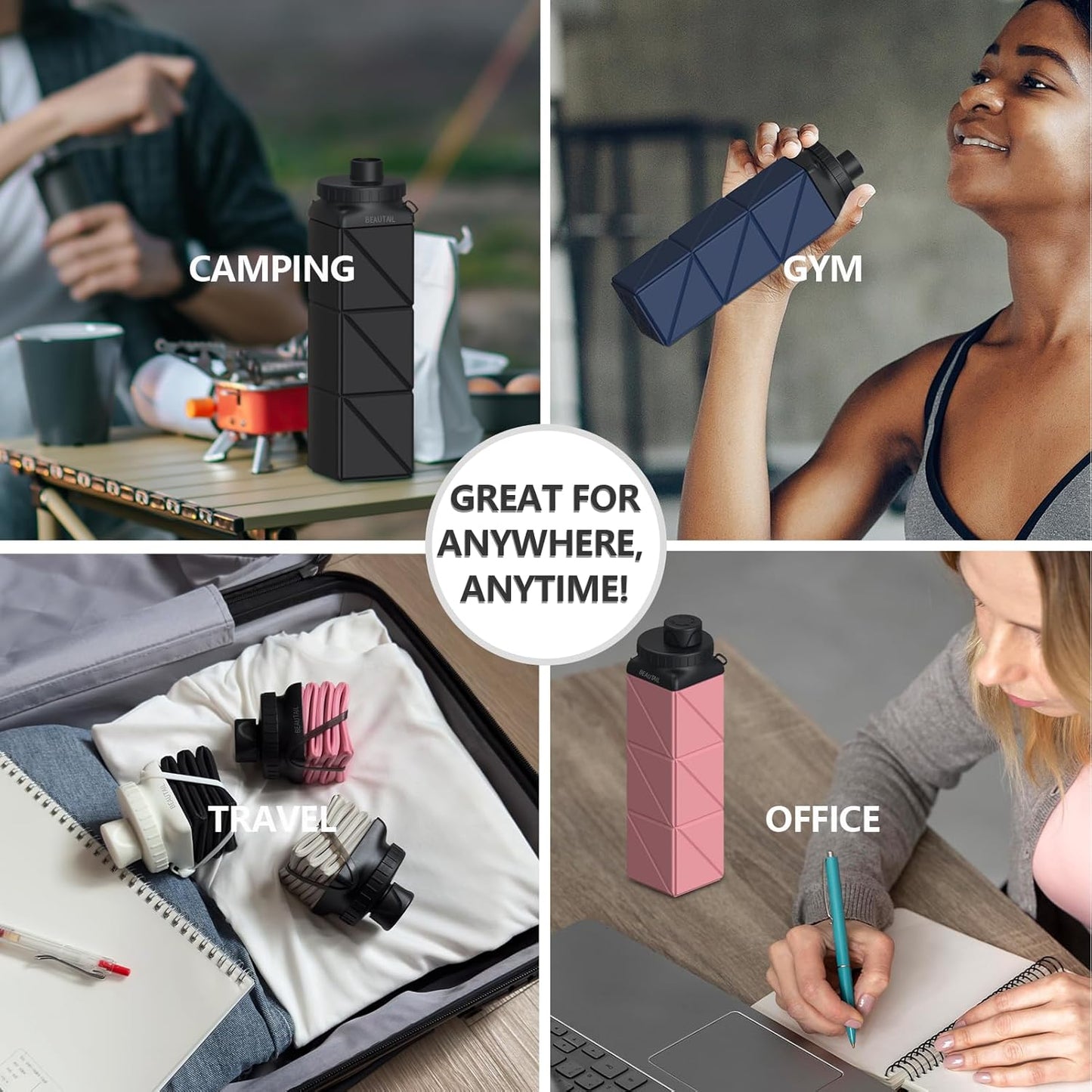 Collapsible Water Bottles, Silicone Foldable Water Bottle 610Ml, Bpa-Free Portable Reusable Leakproof Bottle for Gym Travel Camping Hiking Sports Outdoor, 1 Pack (Blue)