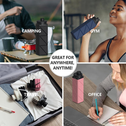 Collapsible Water Bottles, Silicone Foldable Water Bottle 610Ml, Bpa-Free Portable Reusable Leakproof Bottle for Gym Travel Camping Hiking Sports Outdoor, 1 Pack (Blue)