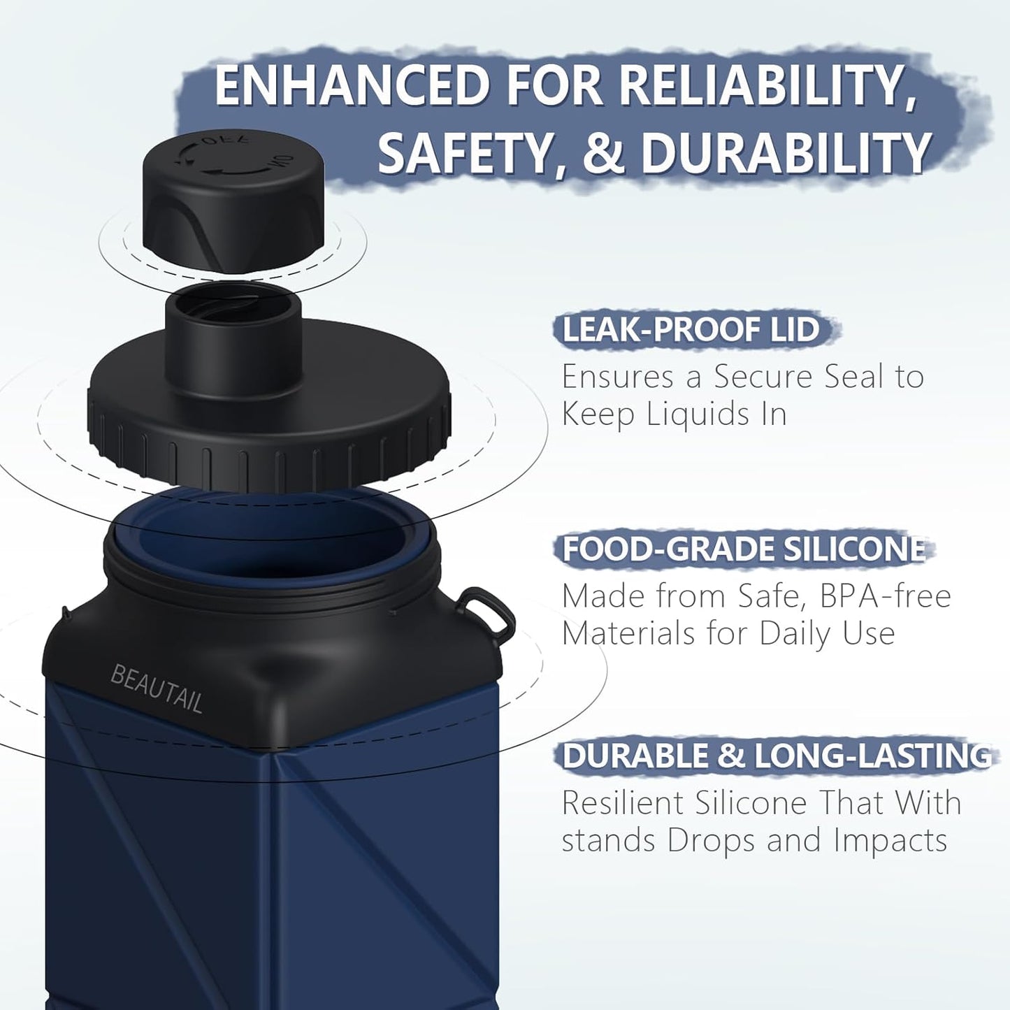 Collapsible Water Bottles, Silicone Foldable Water Bottle 610Ml, Bpa-Free Portable Reusable Leakproof Bottle for Gym Travel Camping Hiking Sports Outdoor, 1 Pack (Dark Blue)