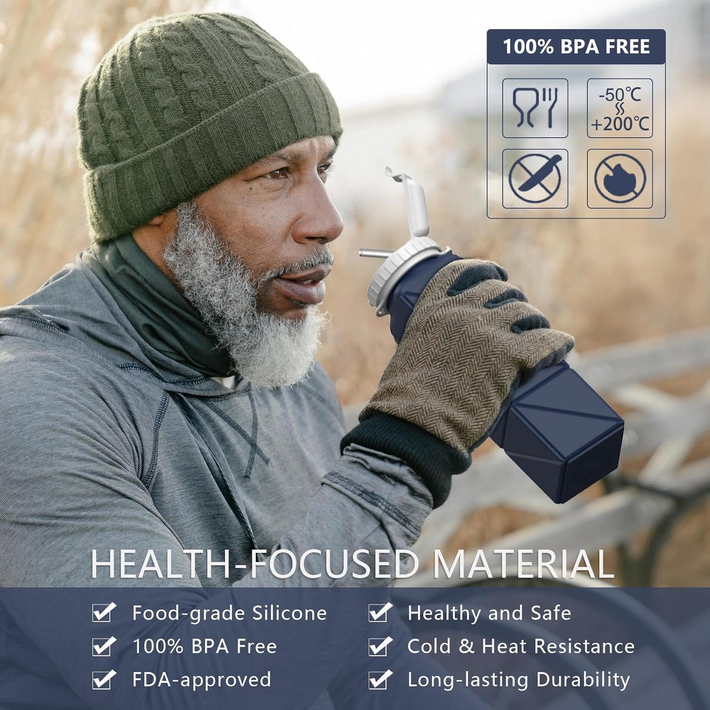 Collapsible Water Bottles with Straw 20.6Oz, Silicone Foldable Portable Water Bottle, Bpa-Free, Leakproof Reusable for Travel Camping Hiking Cycling Yoga Sports, 1 Pack (Dark Blue)