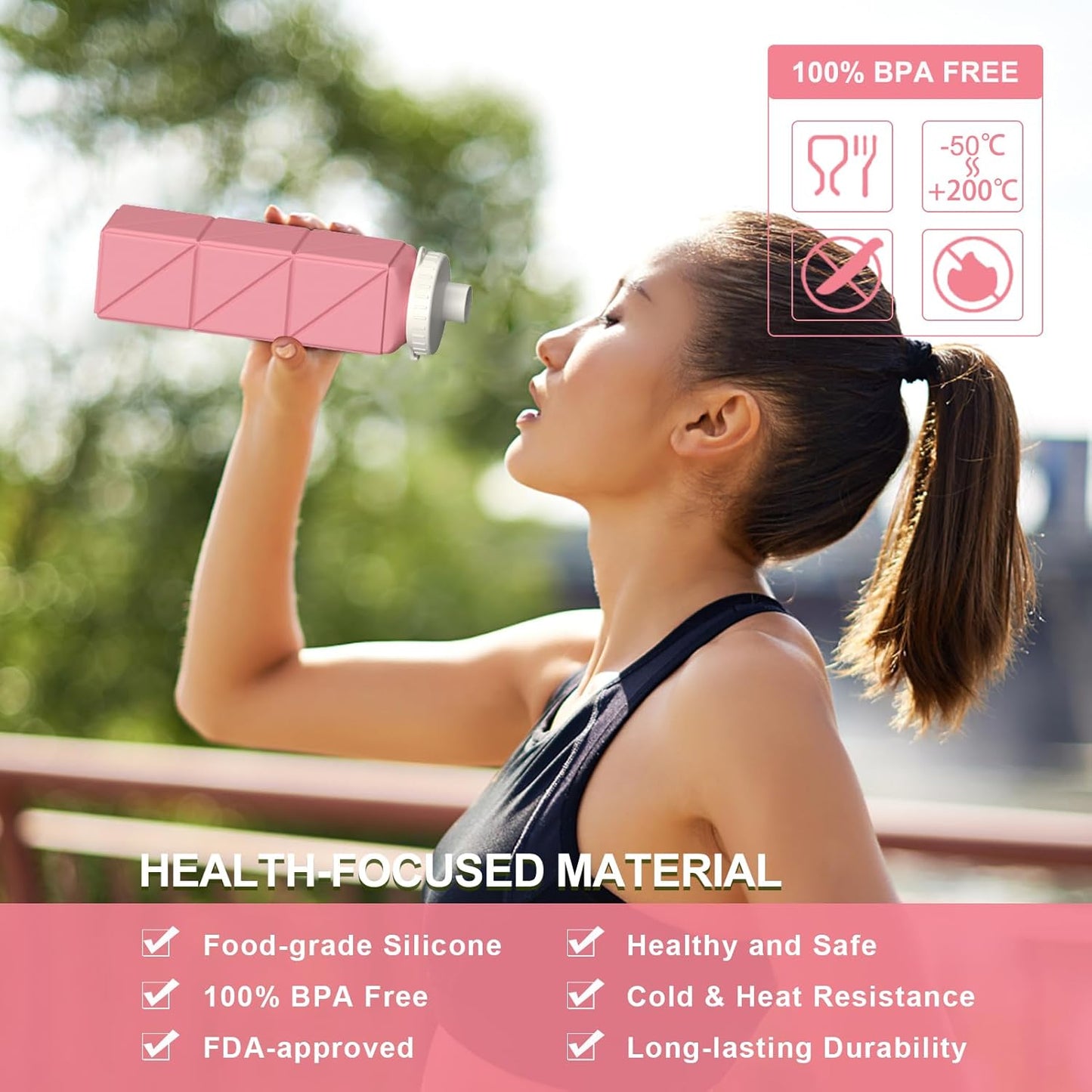 Collapsible Water Bottles 20.6Oz, Silicone Foldable Portable Travel Water Bottle, Bpa-Free, Leakproof Reusable for Traveling Camping Hiking Cycling Yoga Sports Outdoor, 1 Pack (Pink)