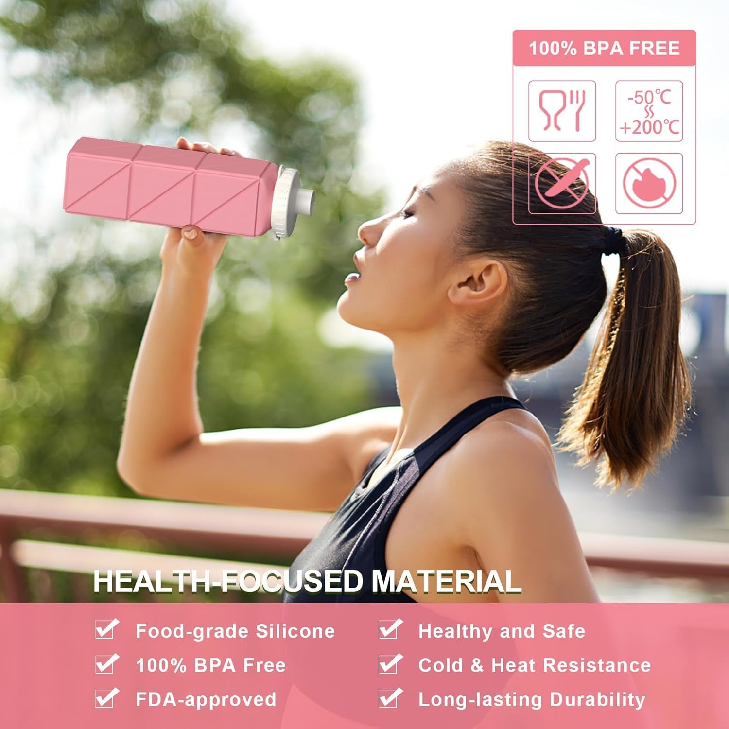 Collapsible Water Bottles 20.6Oz, Silicone Foldable Portable Travel Water Bottle, Bpa-Free, Leakproof Reusable for Traveling Camping Hiking Cycling Yoga Sports Outdoor, 1 Pack (Pink)