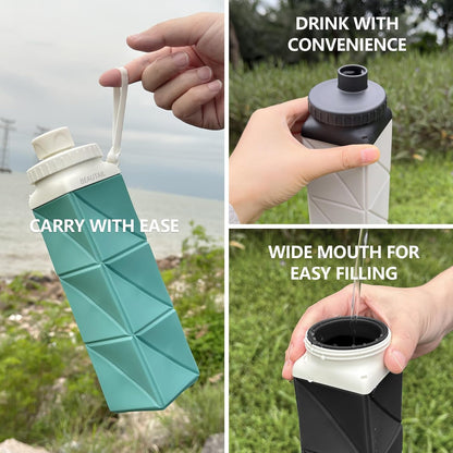 Collapsible Water Bottles, Silicone Foldable Water Bottle 610Ml, Bpa-Free Portable Reusable Leakproof Bottle for Gym Travel Camping Hiking Sports Outdoor, 1 Pack (Blue)