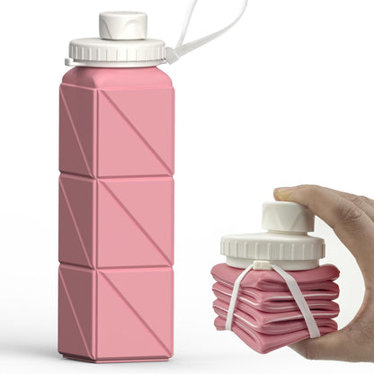 Collapsible Water Bottles 20.6Oz, Silicone Foldable Portable Travel Water Bottle, Bpa-Free, Leakproof Reusable for Traveling Camping Hiking Cycling Yoga Sports Outdoor, 1 Pack (Pink)