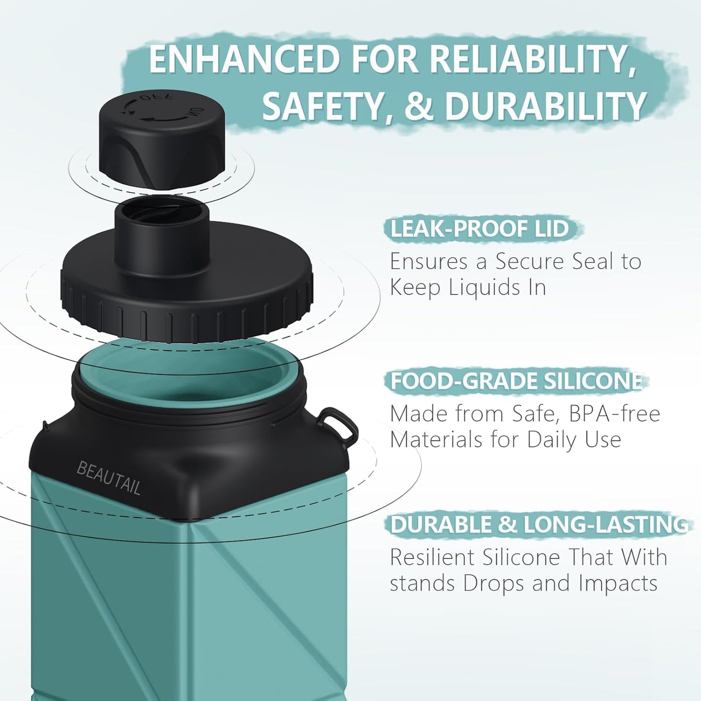 Collapsible Water Bottles, Silicone Foldable Water Bottle 610Ml, Bpa-Free Portable Reusable Leakproof Bottle for Gym Travel Camping Hiking Sports Outdoor, 1 Pack (Blue)