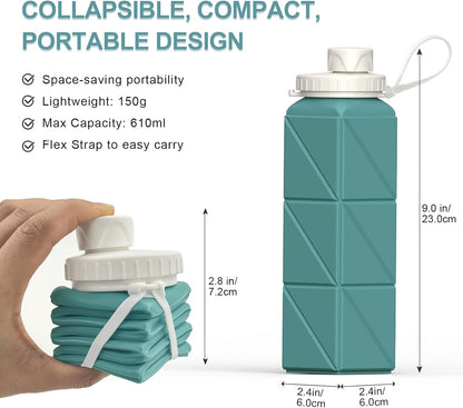 Collapsible Water Bottles 20.6Oz, Silicone Foldable Portable Travel Water Bottle, Bpa-Free, Leakproof Reusable for Traveling Camping Hiking Cycling Yoga Sports Outdoor, 1 Pack (Blue)