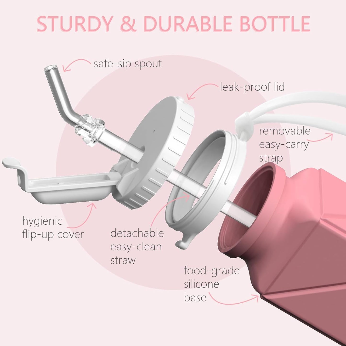 Collapsible Water Bottles with Straw 20.6Oz, Silicone Foldable Portable Water Bottle, Bpa-Free, Leakproof Reusable for Travel Camping Hiking Cycling Yoga Sports, 1 Pack (Pink)