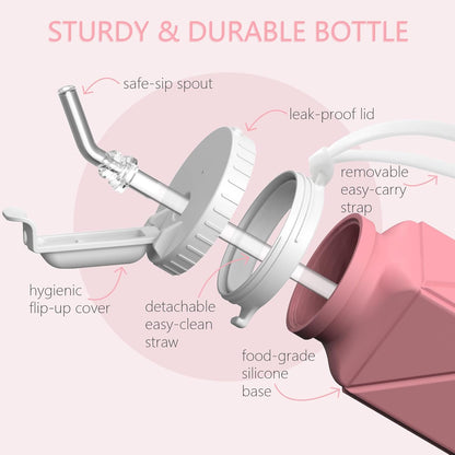 Collapsible Water Bottles with Straw 20.6Oz, Silicone Foldable Portable Water Bottle, Bpa-Free, Leakproof Reusable for Travel Camping Hiking Cycling Yoga Sports, 1 Pack (Pink)