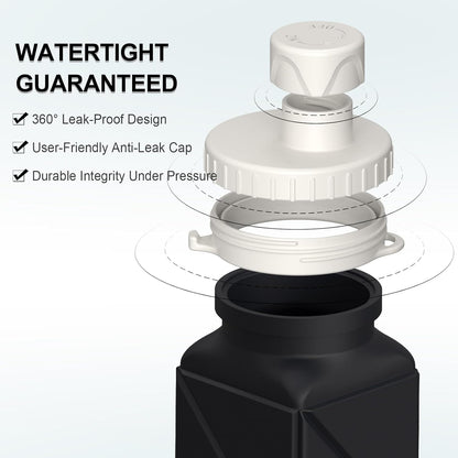 Collapsible Water Bottles 20.6Oz, Silicone Foldable Portable Travel Water Bottle, Bpa-Free, Leakproof Reusable for Traveling Camping Hiking Cycling Yoga Sports Outdoor, 1 Pack (Black)