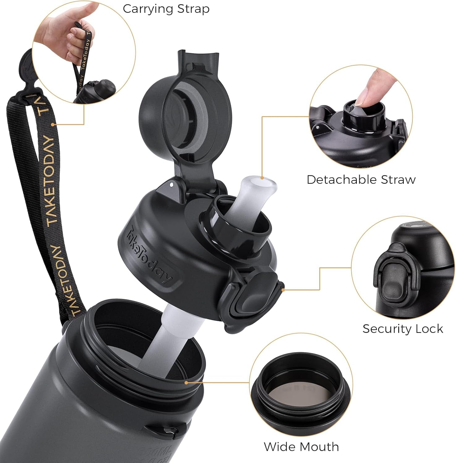 Collapsible Water Bottles 20Oz, Leak Proof, Bpa-Free, Foldable Silicone Travel Water Bottle with Straw Strap for Cycling, Hiking, Outdoors