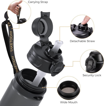 Collapsible Water Bottles 20Oz, Leak Proof, Bpa-Free, Foldable Silicone Travel Water Bottle with Straw Strap for Cycling, Hiking, Outdoors