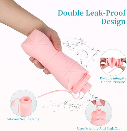 Silicone Collapsible Water Bottles,Lightweight Reusable Leakproof for Traveling Camping Hiking Cycling Sports Outdoor,Foldable Portable Travel Water Bottle 600ML Dark Grey 1Pack.